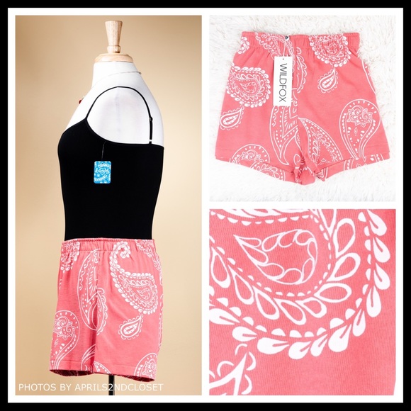 WILDFOX RED BOHO PRINT KNIT JERSEY SHORTS A3C - Picture 4 of 8